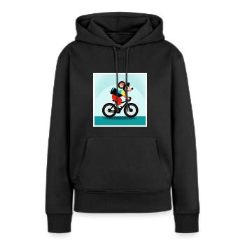 Eine Maus fährt auf einem Fahrrad - Frauen Premium Bio Hoodie - Schwarz - Vorne - Julia (174cm)