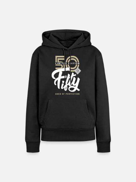 50 years Fifty cadeau anniversaire 50 ans - Dame Premium hoodie, økologisk bomuld - sort