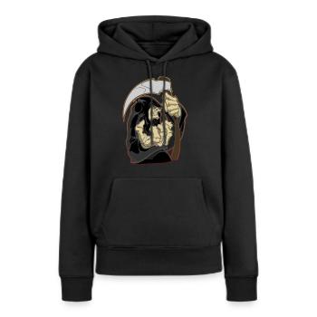 La grande faucheuse - La faucheuse - Sweat à capuche Premium bio Femme - noir - Devant - Julia (174cm)