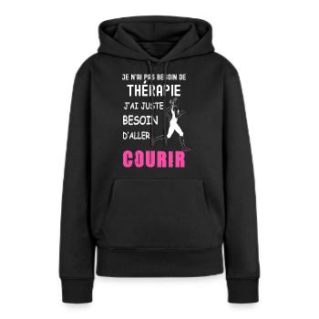 Course à pied, femme citation thérapie sport - Sweat à capuche Premium bio Femme - noir - Devant - Julia (174cm)