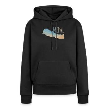 Nepal - Frauen Premium Bio Hoodie - Schwarz - Vorne - Julia (174cm)