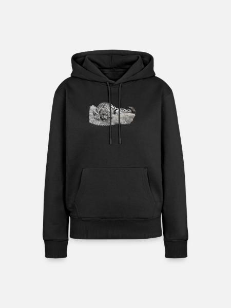 Schneeleopard Junges entspannt - Frauen Premium Bio Hoodie - Schwarz