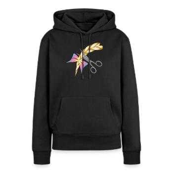 Des ciseaux coupent une tresse blonde - Sweat à capuche Premium bio Femme - noir - Devant - Julia (174cm)