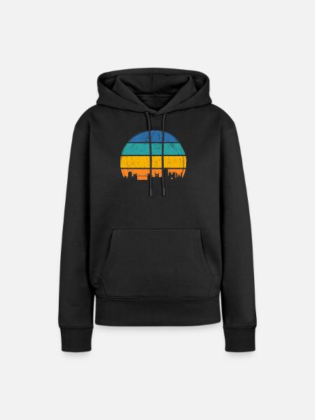 Sunset Skyline Streifen - Frauen Premium Bio Hoodie - Schwarz