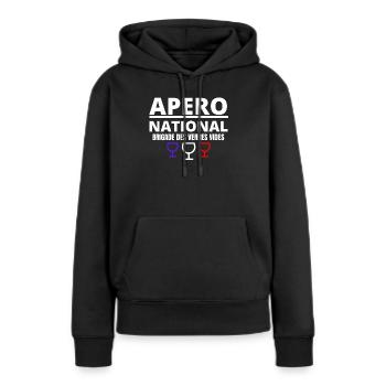 apéro, apéro national, picole nationale - Sweat à capuche Premium bio Femme - noir - Devant - Julia (174cm)