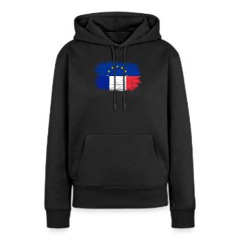 Coup de pinceau Mashup de drapeau de l’UE et de la France - Sweat à capuche Premium bio Femme - noir - Devant - Julia (174cm)