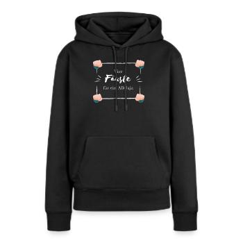 Quatre poings pour un Alleluia - Sweat à capuche Premium bio Femme - noir - Devant - Julia (174cm)