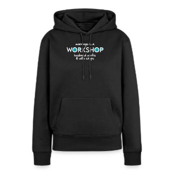 Atelier (sombre) - Sweat à capuche Premium bio Femme - noir - Devant - Julia (174cm)