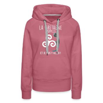 La Bretagne On Ne Résiste Pas A L'Appel - Sweat à capuche Premium bio Femme - mauve - Devant - Isabella (175cm)