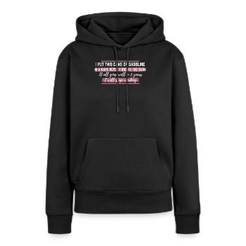 Gasbox-Satire - Frauen Premium Bio Hoodie - Schwarz - Vorne - Julia (174cm)