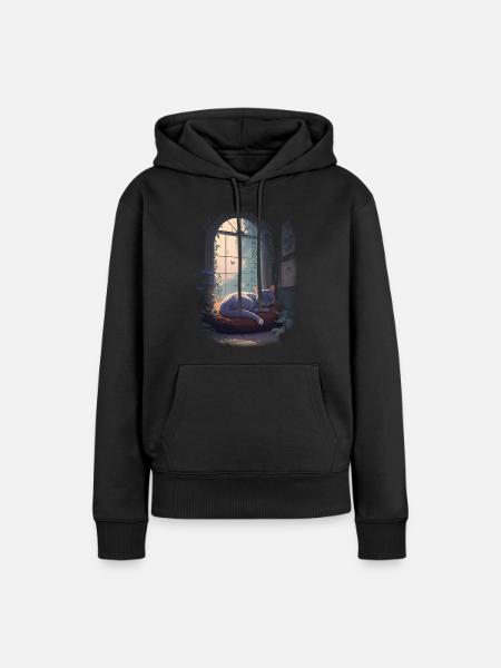 Schlafende Katze - Frauen Premium Bio Hoodie - Schwarz