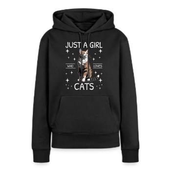 Chat Juste une fille qui aime les chats - Sweat à capuche Premium bio Femme - noir - Devant - Julia (174cm)