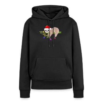 paresseux drôle avec chapeau de père Noël pour Noël - Sweat à capuche Premium bio Femme - noir - Devant - Julia (174cm)