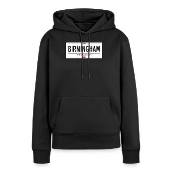 Ortsschild in Birmingham - Frauen Premium Bio Hoodie - Schwarz - Vorne - Julia (174cm)