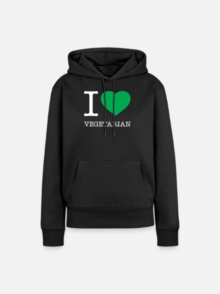 I LOVE VEGETARIAN - Frauen Premium Bio Hoodie - Schwarz