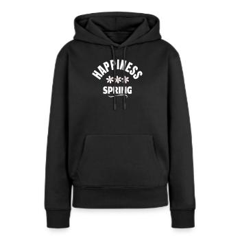 printemps, bonheur, happiness - Sweat à capuche Premium bio Femme - noir - Devant - Julia (174cm)