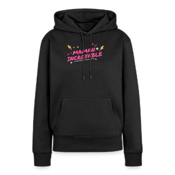 Illustration Mimi Incroyable Paillettes - Sweat à capuche Premium bio Femme - noir - Devant - Julia (174cm)