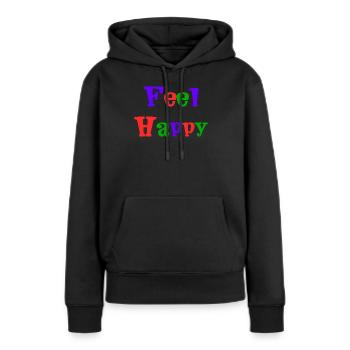 GLÜCKLICH. KOSTENLOS. FREIHEIT. WOHLFAHRT. ZEN. MEDITATION. - Frauen Premium Bio Hoodie - Schwarz - Vorne - Julia (174cm)