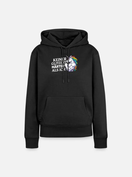 Härter als ich – Einhorn Kraftdesign - Frauen Premium Bio Hoodie - Schwarz