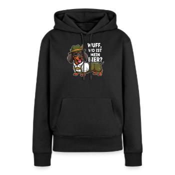 Wuff, wo ist mein Bier ? - Frauen Premium Bio Hoodie - Schwarz - Vorne - Julia (174cm)