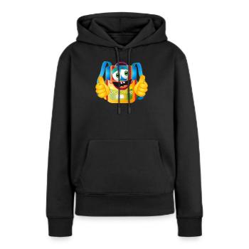 Lustiger Comic-Schulranzen mit Daumen hoch - Frauen Premium Bio Hoodie - Schwarz - Vorne - Julia (174cm)