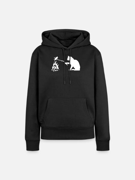 Stille Beobachterkatze am Lagerfeuer - Frauen Premium Bio Hoodie - Schwarz