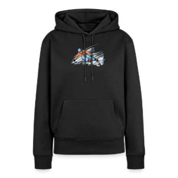 Départ - Sweat à capuche Premium bio Femme - noir - Devant - Julia (174cm)