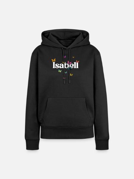 Schöner Mädchenname mit Schmetterlingen ISABELL - Frauen Premium Bio Hoodie - Schwarz