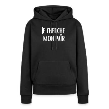 Je cherche mon pair - Sweat à capuche Premium bio Femme - noir - Devant - Julia (174cm)