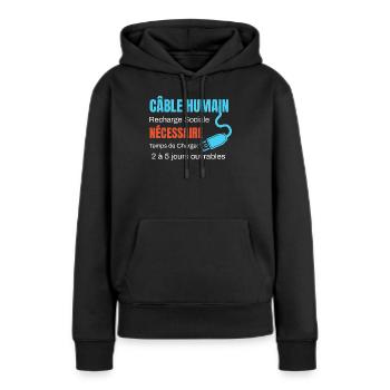 Câble Humain Recharge Sociale humour - Sweat à capuche Premium bio Femme - noir - Devant - Julia (174cm)