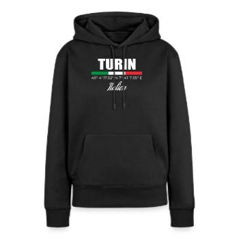 Turin - Frauen Premium Bio Hoodie - Schwarz - Vorne - Julia (174cm)