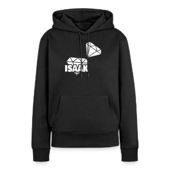 Le précieux Isaac - Sweat à capuche Premium bio Femme - noir - Devant - Julia (174cm)