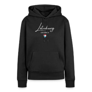 J’adore le Luxembourg, je suis né au Luxembourg - Sweat à capuche Premium bio Femme - noir - Devant - Julia (174cm)