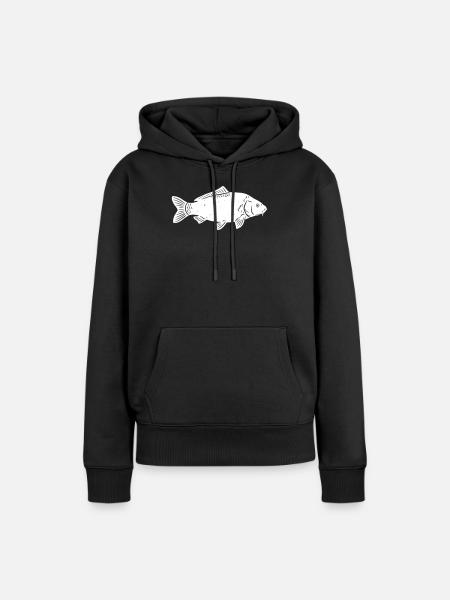 Karpfen-Silhouette im rauen Grunge carpfishing - Frauen Premium Bio Hoodie - Schwarz