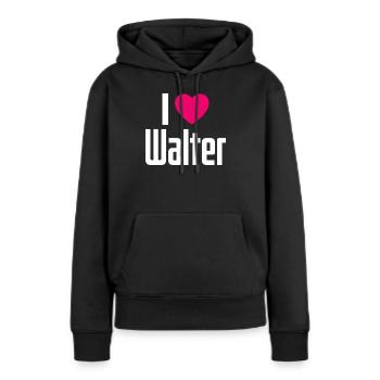 J’adore Walter Cœur Rose J’aime Walter - Sweat à capuche Premium bio Femme - noir - Devant - Julia (174cm)