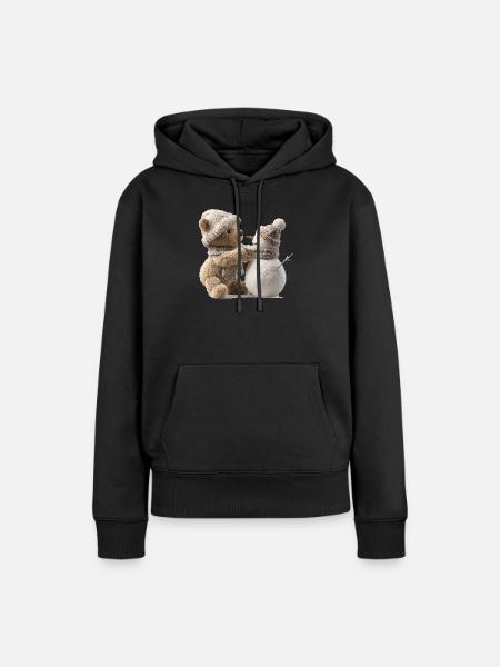Abbraccio invernale teddy incontra pupazzo di neve - Felpa con cappuccio ecologica premium da donna - nero