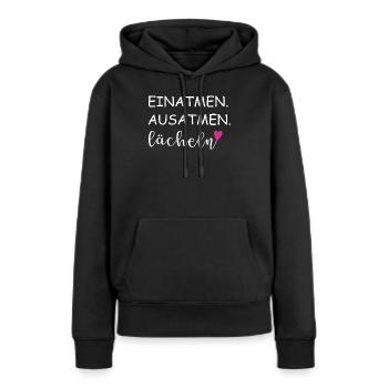 Inspire, expire, sourire, expressions - Sweat à capuche Premium bio Femme - noir - Devant - Julia (174cm)