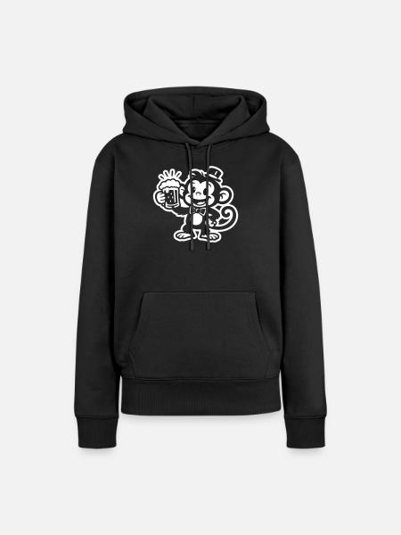 Affe mit Bierkrug Weiß - Frauen Premium Bio Hoodie - Schwarz