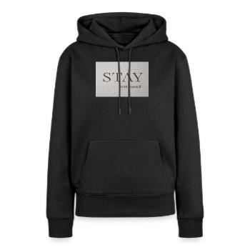 Reste – avec toi-même - Sweat à capuche Premium bio Femme - noir - Devant - Julia (174cm)