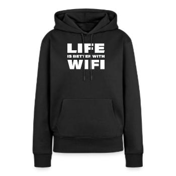 LIFE IS BETTER WITH WIFI - Frauen Premium Bio Hoodie - Schwarz - Vorne - Julia (174cm)
