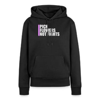 Cueillez des fleurs, pas des disputes, fleurs Paix Logo drôle - Sweat à capuche Premium bio Femme - noir - Devant - Julia (174cm)