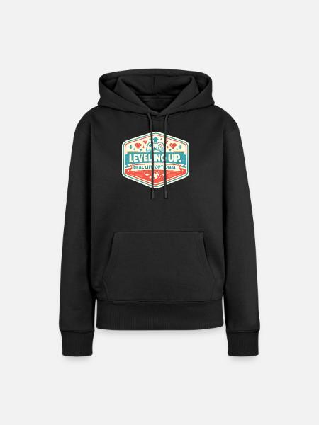Leveling Up Gaming Abzeichen - Frauen Premium Bio Hoodie - Schwarz