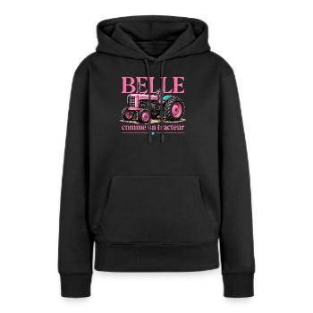 Belle comme un tracteur humour agriculture girly - Sweat à capuche Premium bio Femme - noir - Devant - Julia (174cm)