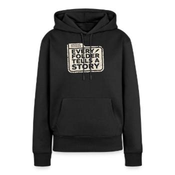 Chaque dossier raconte une histoire - Sweat à capuche Premium bio Femme - noir - Devant - Julia (174cm)