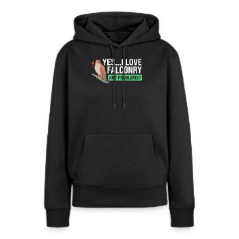Piaillement Fauconnerie - Sweat à capuche Premium bio Femme - noir - Devant - Julia (174cm)