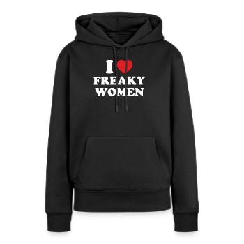 J’aime les femmes louches - Sweat à capuche Premium bio Femme - noir - Devant - Julia (174cm)