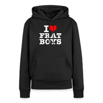 J’aime les garçons de fraternité - Sweat à capuche Premium bio Femme - noir - Devant - Julia (174cm)