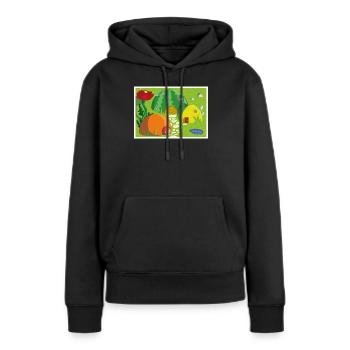 village fruits - Sweat à capuche Premium bio Femme - noir - Devant - Julia (174cm)