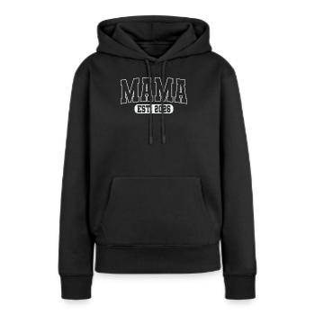 Mama Fondée en 2026 – Future maman aux lettres fortes - Sweat à capuche Premium bio Femme - noir - Devant - Julia (174cm)