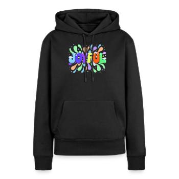 Joyeuse Typo éclaboussée multicolore - Sweat à capuche Premium bio Femme - noir - Devant - Julia (174cm)